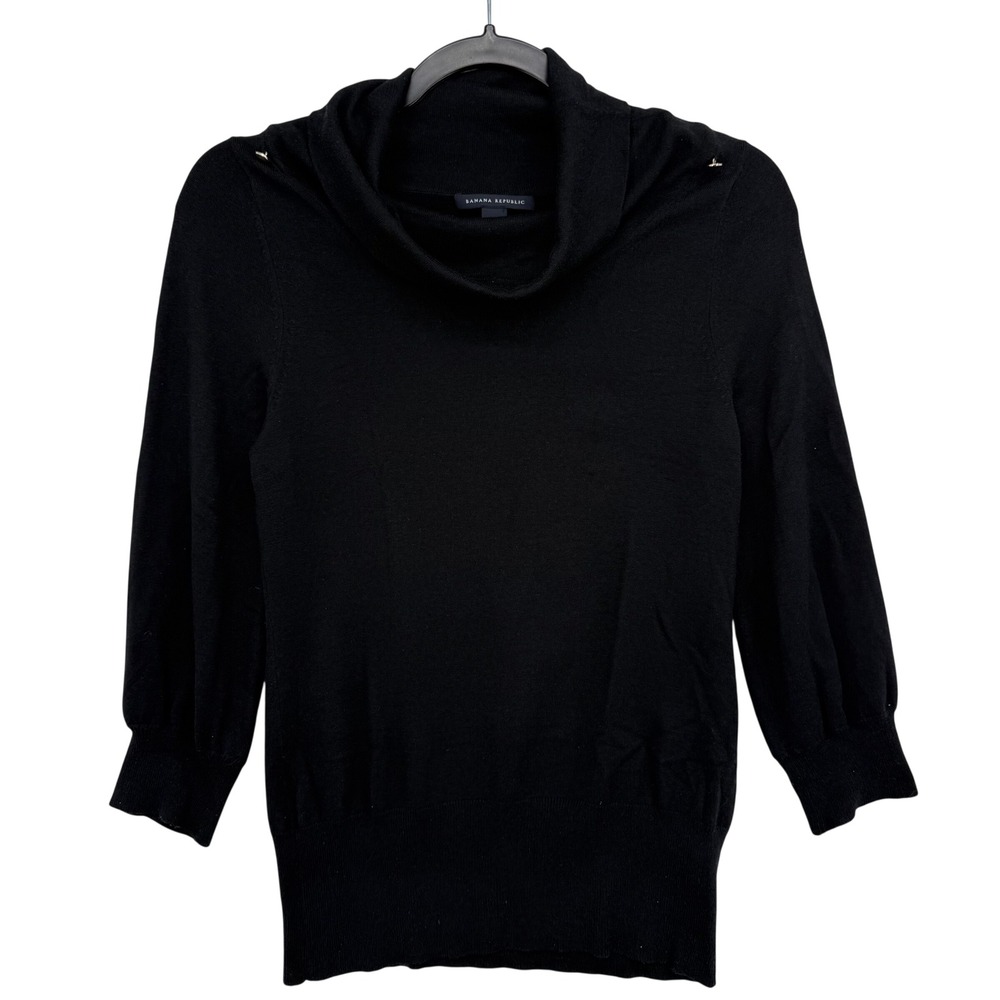 Banana Republic Cowl Neck Sweater Women XS Black 3/4 Sleeve Knit Top
